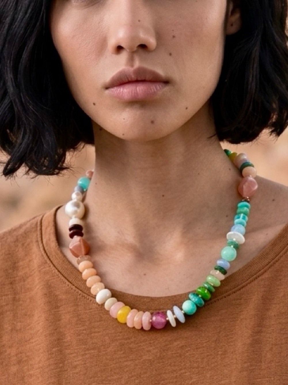 NWT | Piper K Multicolor Turquoise Quartz Beaded Necklace Gold Tone